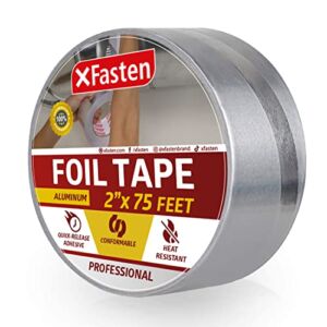XFasten Aluminum Foil Reflective Duct Tape, 2 Inches x 75 Feet, 3.6 mil, High Temp and Heavy Duty Metal Aluminum HVAC Tape for Duct Work, Furnace, AC Units and metalworks