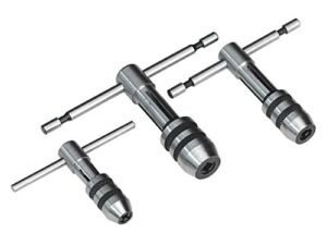 T-Handle T Type Tap Wrench Set of 3 Pieces Solid Collet Jaws
