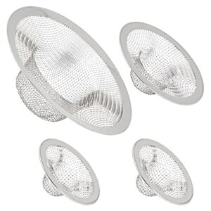 4 Pack Mesh Sink Strainer for Kitchen, Stainless Steel Drain Screen Stoppers for Bathroom, Bathtub (3 Assorted Sizes)