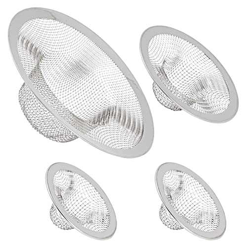 4 Pack Mesh Sink Strainer for Kitchen, Stainless Steel Drain Screen Stoppers for Bathroom, Bathtub (3 Assorted Sizes) | The Storepaperoomates Retail Market - Fast Affordable Shopping