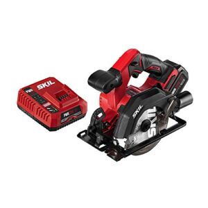 SKIL PWR CORE 12 Brushless 12V Compact 5-1/2 Inch Circular Saw, Includes 4.0Ah Lithium Battery and PWR JUMP Charger – CR541802, Red