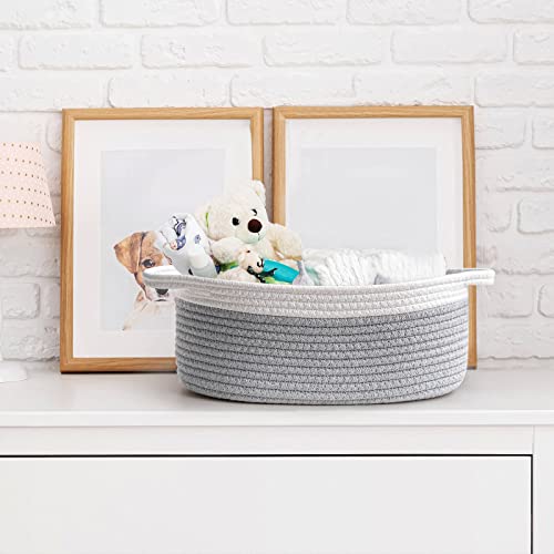 Goodpick Small Woven Basket Cute Gray Rope Basket Cotton Basket Baby Room Storage Basket Dog Toy Basket with Handles Empty Gift Basket for Shelf 12″x 8″ x 5″ Easter Basket Oval Candy Color Design | The Storepaperoomates Retail Market - Fast Affordable Shopping