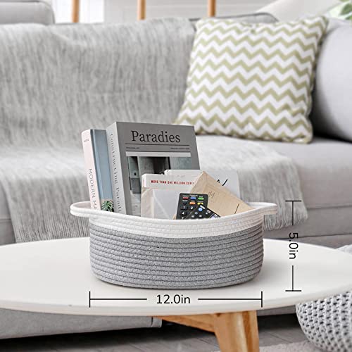 Goodpick Small Woven Basket Cute Gray Rope Basket Cotton Basket Baby Room Storage Basket Dog Toy Basket with Handles Empty Gift Basket for Shelf 12″x 8″ x 5″ Easter Basket Oval Candy Color Design | The Storepaperoomates Retail Market - Fast Affordable Shopping