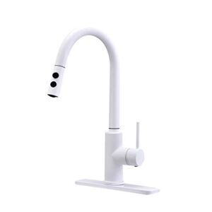 Peppermint Kitchen Sink Faucet Pull Down Matte White Kitchen Faucet with Pull Out Sprayer High Arc Single Handle White Faucet for Kitchen Sink