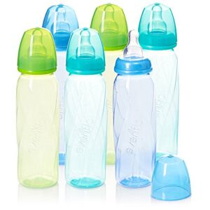 Evenflo Feeding Premium Proflo Vented Plus Polypropylene Baby, Newborn and Infant Bottles – Helps Reduce Colic – Teal/Green/Blue, 8 Ounce (Pack of 6)