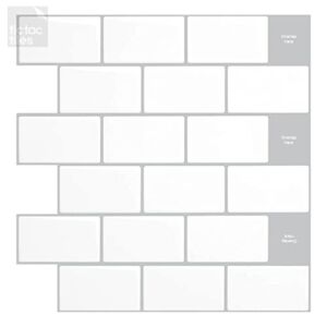 Tic Tac Tiles 12″x 12″ Peel and Stick Self Adhesive Removable Stick On Kitchen Backsplash Bathroom 3D Wall Sticker Wallpaper Tiles in Subway Designs (Mono White, 10)
