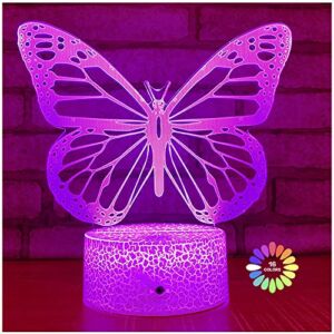 Butterfly Night Light, Birthday Gift for Girls 3D Illusion Lamp Kids Bedside Lamp with 16 Colors Changing Remote Control Butterfly Toys Girls Gifts