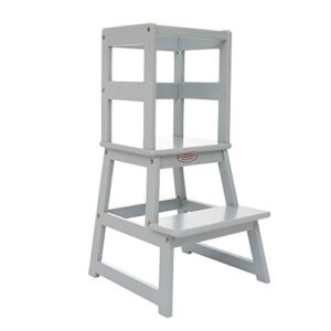 SDADI Kids Kitchen Step Stool with Safety Rail – for Toddlers 18 Months and Older, Soft Blue/Blue-Grey LT01G