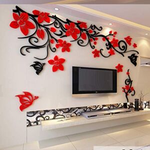ENCOFT Wall Stickers, Acrylic Home Wall Decor, Red Flower Wall Decor Sticker, Wall Decorations, Decorative Wall Art, Room Decor for Dorm, Living Room, Bedroom, Dining Room, Kitchen, 86.6″ x 26″