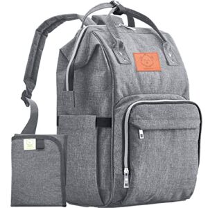 KeaBabies Diaper Bag Backpack, Waterproof Multi Function Baby Travel Bags (Classic Gray)