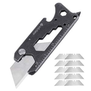 edcfans Utility Knife Multitool Keychain, Pocket Knives Box Cutter with Bottle Opener, Emergency Glass Breaker, Screwdriver, Wrench, Hex Bit, Clip and Extra 10 Razor Blades, Cool EDC Gadgets for Men