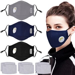 Mouth Mask,Aniwon 3 Pack Anti Dust Pollution Mask with 6 Pcs Activated Carbon Filter Insert Fashion Cotton Face Mask PM2.5 Dust Mask for Men Women