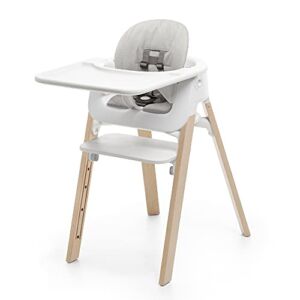 Stokke Steps Complete – Natural Legs, White Seat & Grey Cushion – 5-in-1 Seat System – Includes Baby Set, Tray & Cushion – for Babies 6-36 Months – Chair Holds Up to 187 lbs – Tool Free & Adjustable