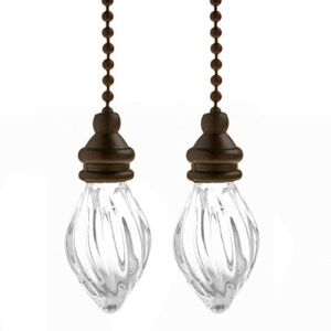 Saim Decorative Fan Pull Chain Set Lamp Pull Extension for Light Fan with 12 Inch Bronze Chains and Crystal Glass Pendant Decor, Pack of 2