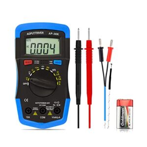 Digital Multimeter AP-36K 4000 Counts multimeter for Voltmeter Ammeter Ohmmeter with Test Leads Data Hold and Backlight LCD for DC/AC Resistance Diodes Transistor Buzzer Continuity