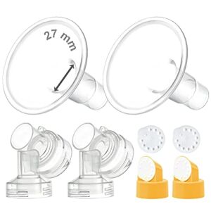 Maymom MyFit Flange Set, Two-Piece Breast Shield (27mm Large) Connector Valve Membrane Compatible with Medela Breast Pumps (Pump in Style Advanced, Lactina, Symphony) Not Original Medela Pump Parts