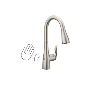 Moen Arbor Spot Resist Stainless Motionsense Wave Sensor One-Handle Pulldown Kitchen Sink Faucet Featuring Power Clean, Touchless Kitchen Faucet with Sprayer, 7594EWSRS