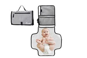 Portable Changing Pad Station for Newborn Baby Infant Diaper Mat Waterproof Compact Wristlet Clutch Holds Wipes & Diapers On The Go Travel Kit for Mom Dad in Grey by 3iveWell