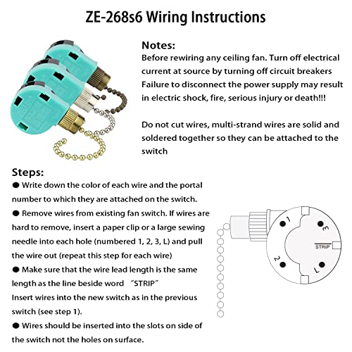 Ceiling Fan Replacement Parts Zing Ear ZE-268S6, Ceiling Fan Switch 3 Speed 4 Wire Pull Chain Cord Switch Speed Control Compatible with Hunter Ceiling Fans Wall Lamps (Brass Pull Chain) | The Storepaperoomates Retail Market - Fast Affordable Shopping
