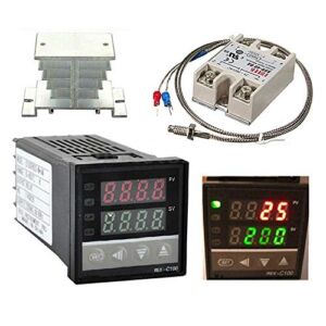 Digital PID Temperature Controller REX-C100 REX C100 Thermostat + SSR Relay+ K Thermocouple Thread Probe+Heat Sink