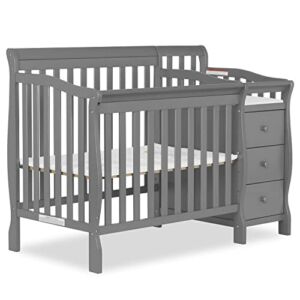 Dream On Me Jayden 4-in-1 Mini Convertible Crib And Changer in Storm Grey, Greenguard Gold Certified, Non-Toxic Finish, New Zealand Pinewood, 1″ Mattress Pad