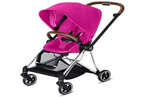 Cybex Mios 2 Complete Stroller, One-Hand Compact Fold, Reversible Seat, Smooth Ride All-Wheel Suspension, Extra Storage, Adjustable Leg Rest, Fancy Pink Seat with Chrome/Brown Frame