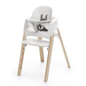 Stokke Steps High Chair – Natural Legs & White Seat – 5-in-1 Seat System – Includes Baby Set – Suits Babies 6-36 Months – Chair Holds Up to 187 lbs. – Tool Free & Adjustable