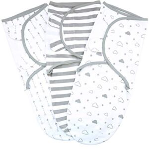 Baby Swaddle Blanket, Easy Swaddle Sleep Sack, Adjustable Swaddle Wrap, Infant and Newborn Swaddles, Babies Boy Girl (0-3 Month), 3 Pack Organic Cotton, Grey