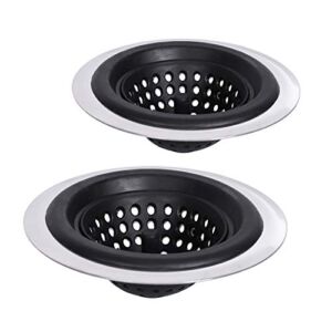 Stainless Silicone Kitchen Sink Strainer,Drain Protector,Prevent Clogging,Large Wide Rim 4.5 inch Diameter,Tools Home Improvement,pack of 2 (Black)
