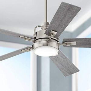 60″ Lemans Modern Farmhouse Indoor Ceiling Fan with Light LED Dimmable Remote Control Brushed Nickel Gray Oak Opal Etched Glass for House Bedroom Living Room Home Kitchen Dining Office – Casa Vieja