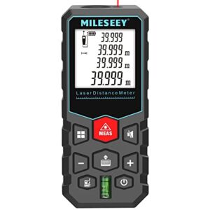 Mileseey Laser Measure, 40M/131Ft Laser Distance Meter,±2mm Accuracy Laser Measure Device with Pythagorean Mode, Distance, Area and Volume Measurement with Mute Function LCD Backlit