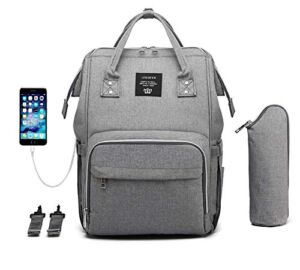 Starte Baby Diaper Bag Backpack with USB Charging Port &Stroller Hooks Travel Back Pack,Light Grey