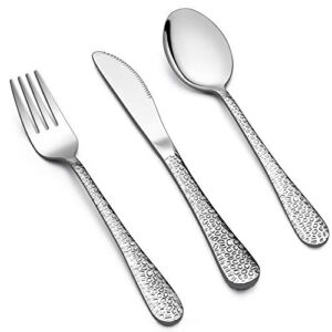 LIANYU 12-Piece Kids Utensils Silverware Set, Stainless Steel Toddler Hammered Flatware Cutlery, Children Tableware Includes Knives Forks Spoons, Dishwasher Safe