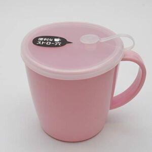 Mug cup and Lid with a straw hole, -for Kids, Nursing, Travel, -BPA Free Non-Toxic, -Microwave oven, dishwasher safe, Unbreakable -Made in Japan (Pale Pink)