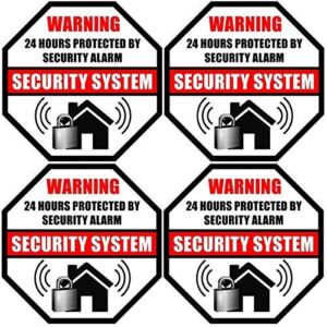 Printed on Adhesive Side, Outdoor/Indoor (4 Pack) 3.5″ X 3.5″ – 24 Hour Protected by Security Burglar Alarm System – Glass Window Door Caution Warning Sign Label Sticker Decal – Front Adhesive Vinyl