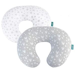 Nursing Pillow Covers 2 Pack Compatible with Boppy Pillow, 100% Jersey Cotton with Large Zipper Super Soft & Breathable & Skin Friendly for Moms / Baby, Grey & White