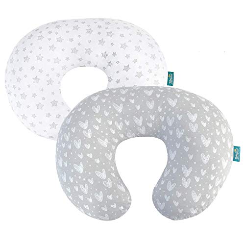 Nursing Pillow Covers 2 Pack Compatible with Boppy Pillow, 100% Jersey Cotton with Large Zipper Super Soft & Breathable & Skin Friendly for Moms / Baby, Grey & White | The Storepaperoomates Retail Market - Fast Affordable Shopping