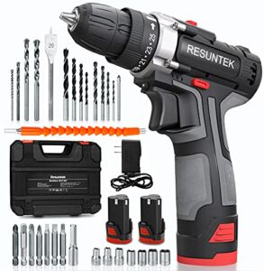 Cordless Drill Driver Set with 2 Batteries, 12.8V Power Drill 28Nm 25+1 Clutch, 3/8 Keyless Chuck, Variable Speed, Built-in Led with 31Pcs Accessories
