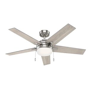 Hunter Bartlett Indoor Ceiling Fan with LED Light and Pull Chain Control, 52″, Brushed Nickel