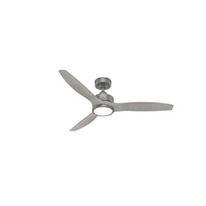 Hunter Park View Indoor / Outdoor Ceiling Fan with LED Lights and Remote Control, 52″, Matte Silver