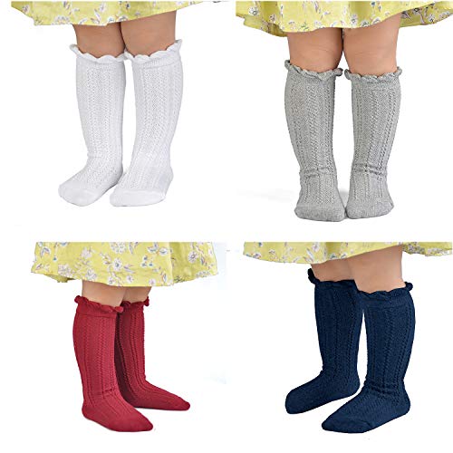 EPEIUS 5 Pairs Little Girls Cotton Uniform Knee High Socks Kids Boys Tube Ruffled Stockings for 6-8 Years,White/Grey/Navy/Yellow/Wine Red | The Storepaperoomates Retail Market - Fast Affordable Shopping