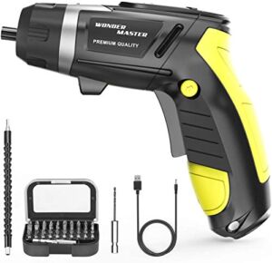 WONDER MASTER Cordless Screwdriver, 4.8V Electric Screwdriver Rechargeable Battery with Screw Bits Set Power Screw Gun Forward/reverse Switch & Built-in LED for DIY Furniture Installation Drill