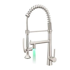 AIMADI Pull Down Kitchen Faucet with Sprayer,Commercial Single Handle Stainless Steel Brushed Nickel Kitchen Sink Faucet with LED Light