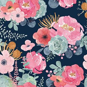 HaokHome 93005-1 Peel and Stick Modern Floral Wallpaper Pink/Green/Navy/Orange Vinyl Self Adhesive Prepasted Decorative 17.7in x 9.8ft