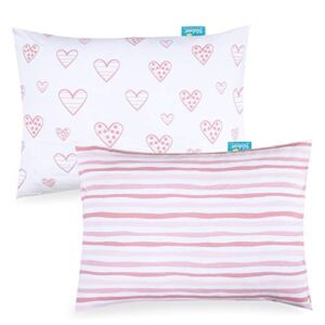 Kid Toddler Pillowcase 2 Pack, 100% Jersey Cotton Ultra Soft Baby Kids Pillow for Sleeping Fit Pillow Sized 13″x 18″ or 14″x19″, Pink Envelope Style Travel Pillowcase for Girls Boys