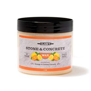 Natural Stone Wax by CLARK’s – Seal and Protect Soapstone, Slate, and Concrete with Carnauba and Beeswax, Use on Kitchen and Bath Countertops, Enriched with Lemon and Orange Extract, 6oz