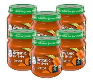 Gerber Organic for Baby 1st Foods Baby Food Jar, Carrot, USDA Organic & Non-GMO Pureed Baby Food for Supported Sitters, 4-Ounce Glass Jars (Pack of 6)