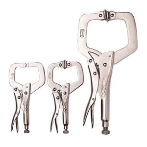 KENDO Locking C Clamp Set, 3-Pieces Heavy Duty Face Clamp CRV Nickel Plated C-Pliers Welding Clamps Set