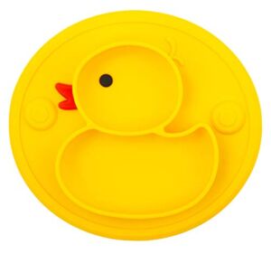 Baby Plate Silicone Toddler Plates Suction Placemat Divided Dishes for Kids and Infants One-Piece Strong Suction, BPA Free, Microwave Dishwasher Safe (Yellow)