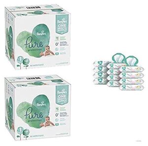 Pampers Bundle – Pure Disposable Baby Diapers Size 1, 198 Count (Pack of 2) with Pampers Sensitive Water-Based Baby Wipes, 12 Pop-Top and Refill Combo Packs, 864 Count